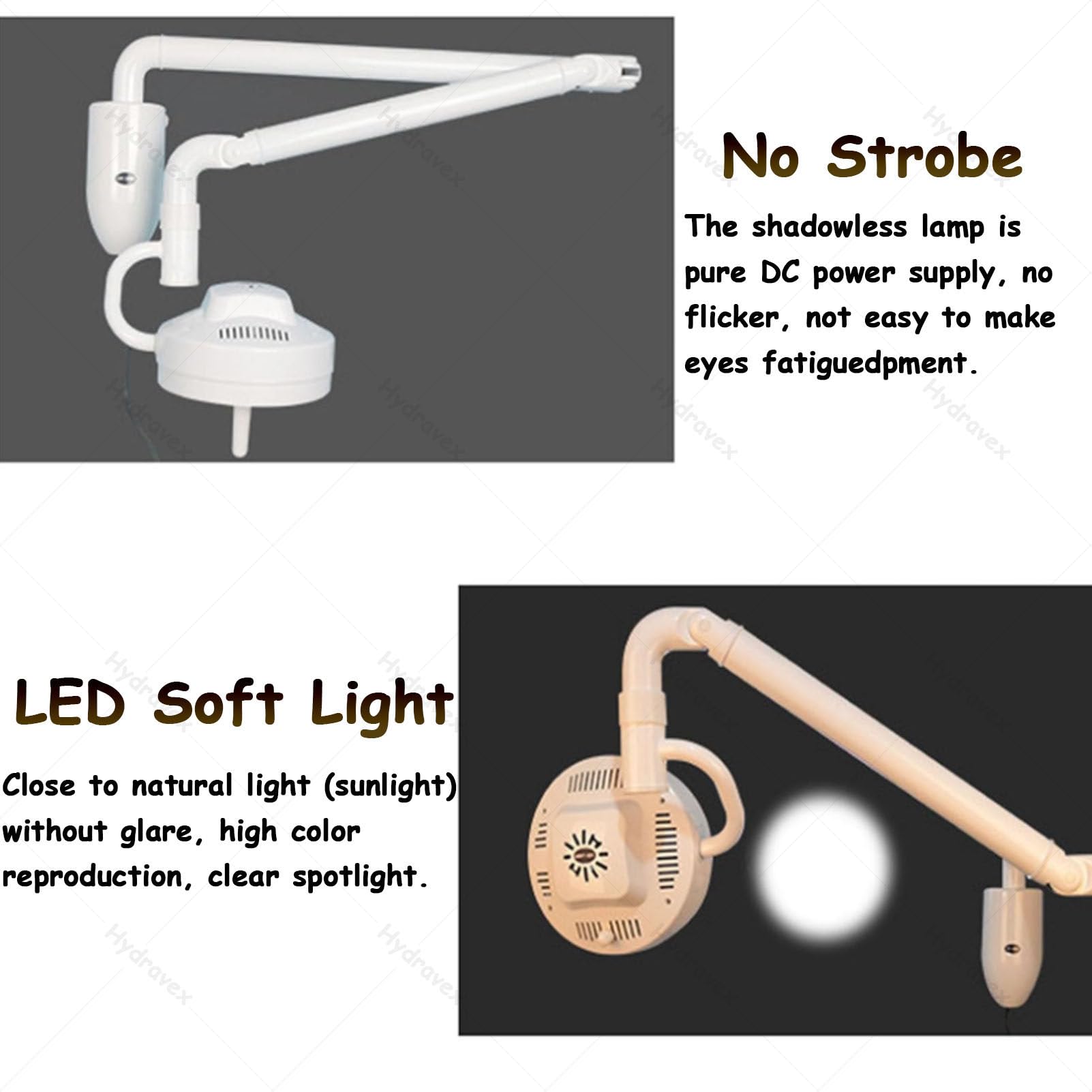 Lampada per esami medico-chirurgici orientabile a 360°, lampada da parete per uso veterinario, lampada a LED per esami chirurgici, lampada per ginecologia, ambulatorio e chirurgia odontoiatrica.
