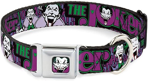 Collar de perro JKA-Joker Face Joker Face Logo Spades Negro Verde Púrpura Grande 15-26 pulgadas