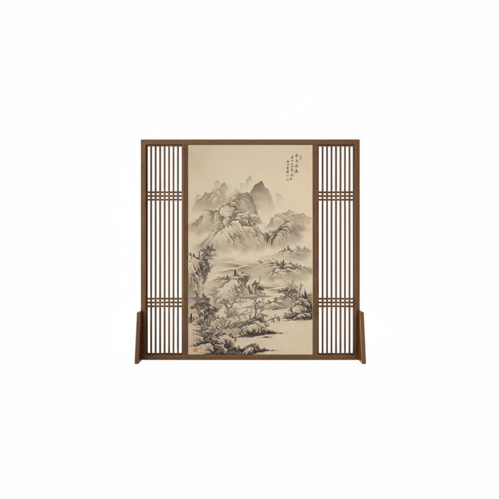 Chinese Design Screen Solid Wood Construction Wooden Frame Partition Hollow-Out Design Meditative Landscape Art Screen for Renters, Restaurant, Hotel 180 * 180cm Null Pine-image-30