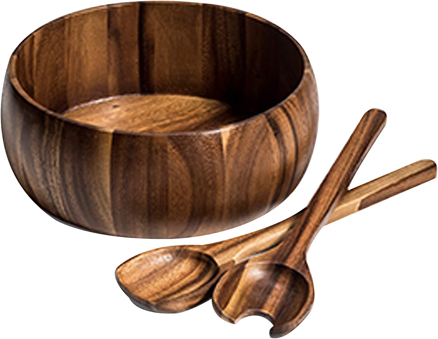 Kalmar Home Ensaladera grande de madera de acacia de 10 pulgadas con servidores