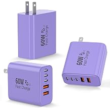 3Pack 60W USB C Fast Charging Block,Apple 60W 5Port USBC Wall Charger Block | iPhone Power Adapter&QC Wall Plug Multiport Brick for iPhone 17 Air/17Pro/17/16/16e/16 Pro/15Pro Max/14/13/12/11/iPadPurple