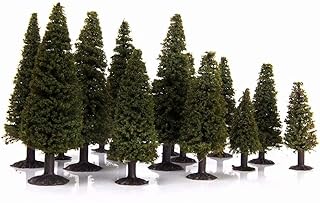 Emivery 15Pcs Mixed Dark Green Pine Model Cedar Trees Woodland Scenics for Model Railroad Scenery Landscape Layout