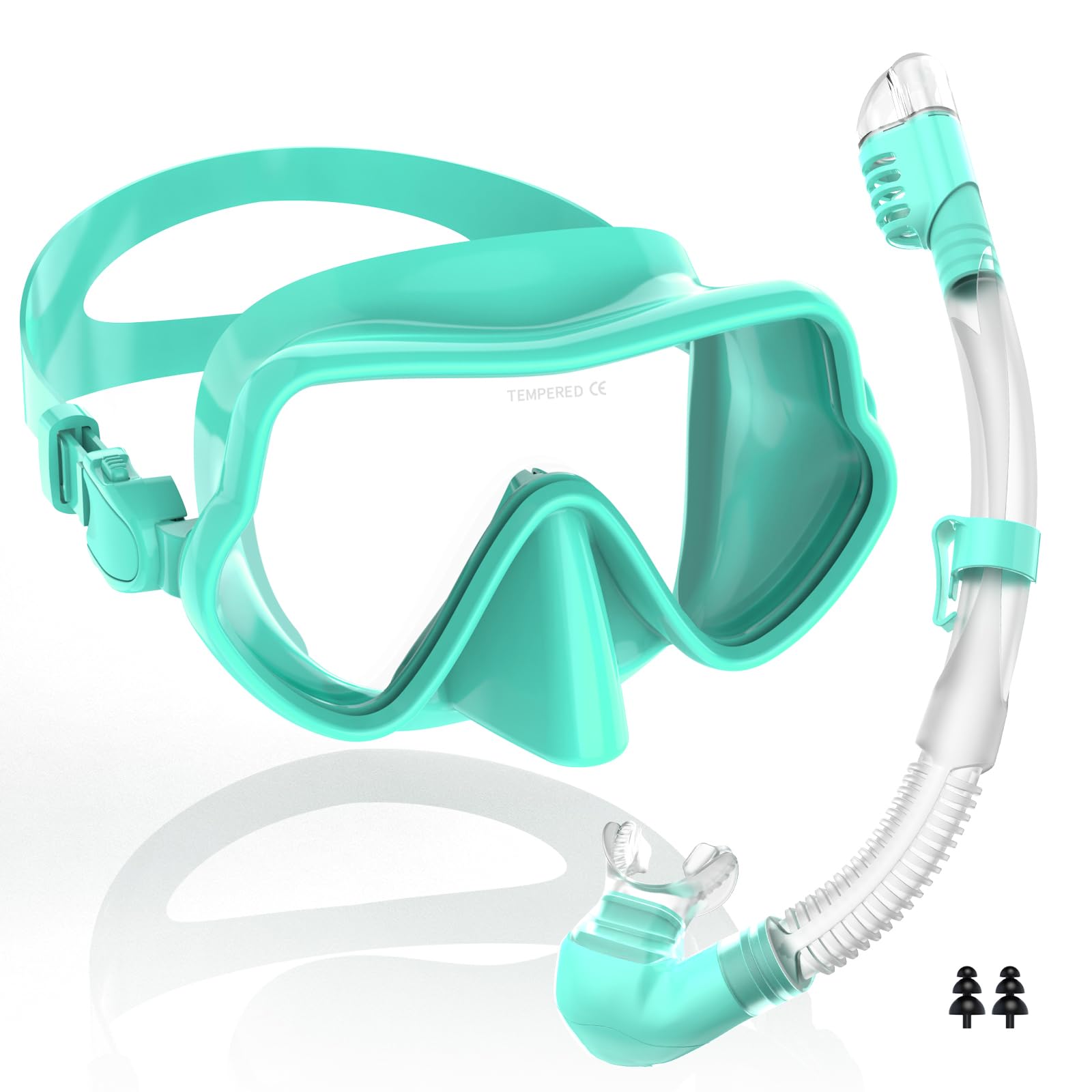 BairuifuProfessional Frameless Mask and Snorkel Set, 180° Panoramic Anti-Leak, Anti-Fog Tempered Glass Lens, Food Grade Silicone Full Dry Top Snorkel Set with Travel Bags