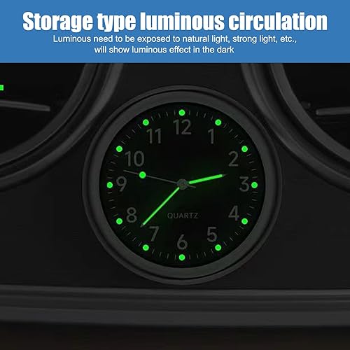 Miniatura 4 de Slykew 2 relojes mini luminosos para automóvil, reloj redondo de metal decorativo de 1.5 pulgadas para tablero, universal, impermeable, accesorios