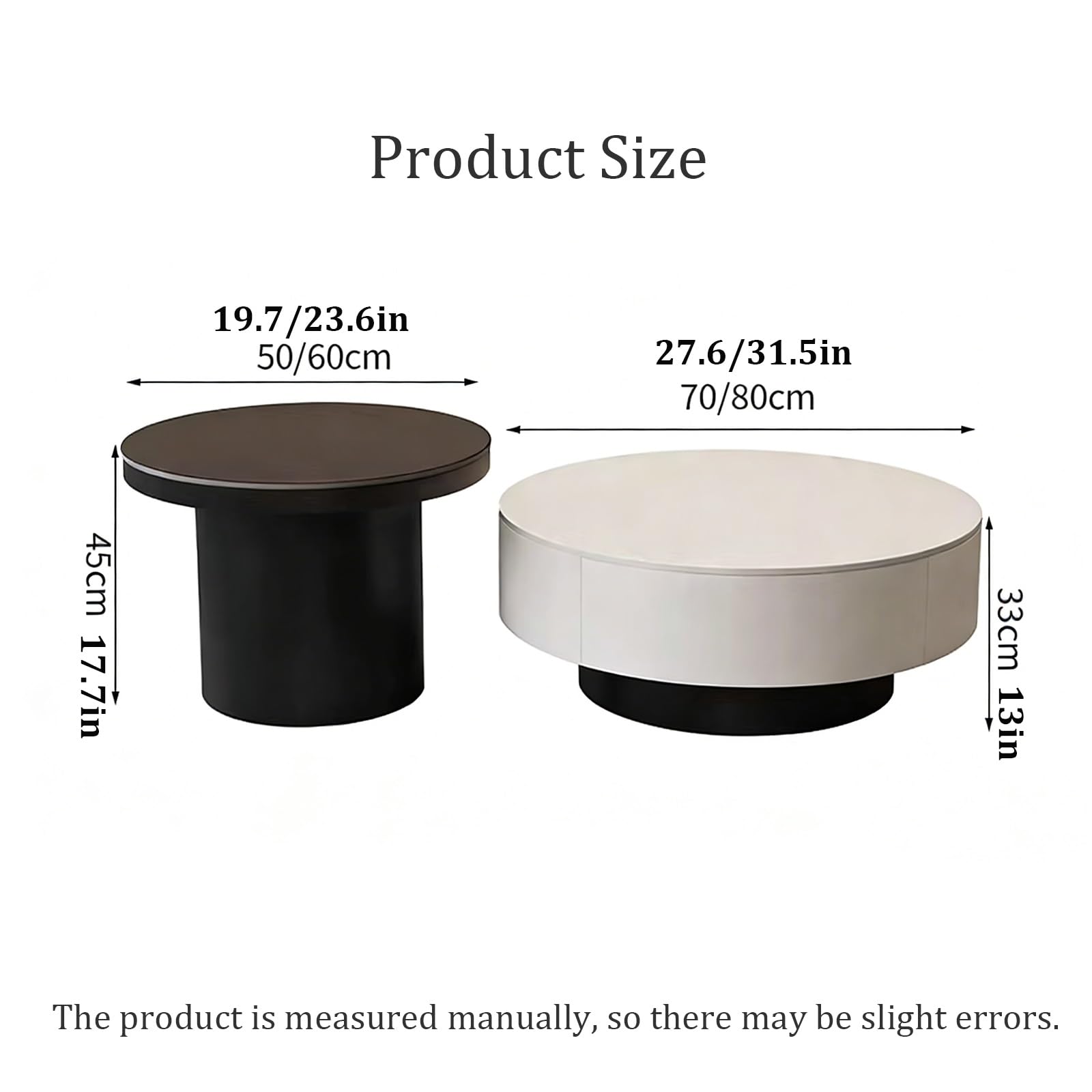 Elegante juego de mesa de café White Rock, mesas redondas anidables (70 cm + 50 cm) para sala de estar, patas gruesas, decoración moderna y elegante para el hogar, muebles de acento perfecto