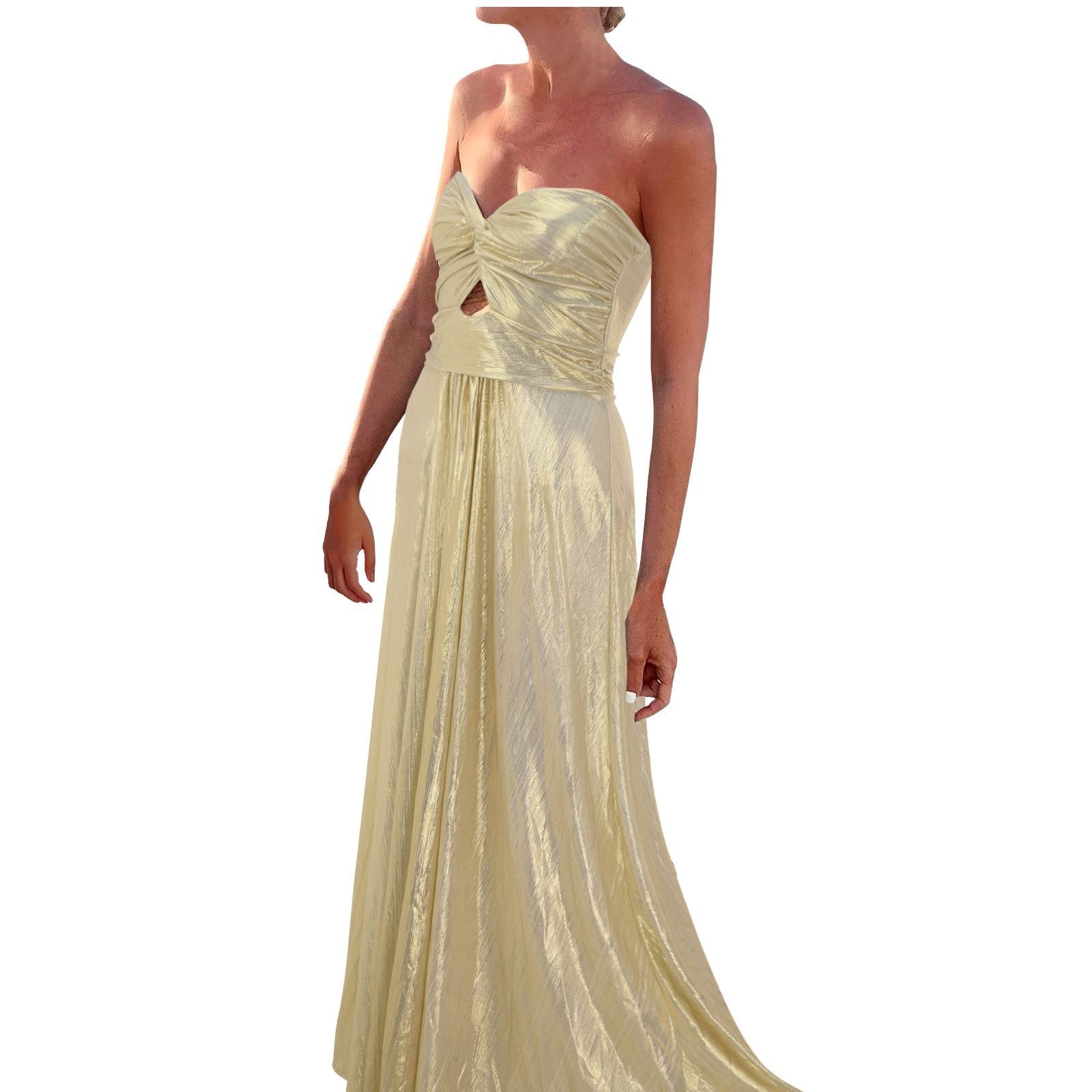 Vestido de mujer con temperamento bronceado en el pecho, vestido de verano, hombros descubiertos, vestido maxi elegante, plisado