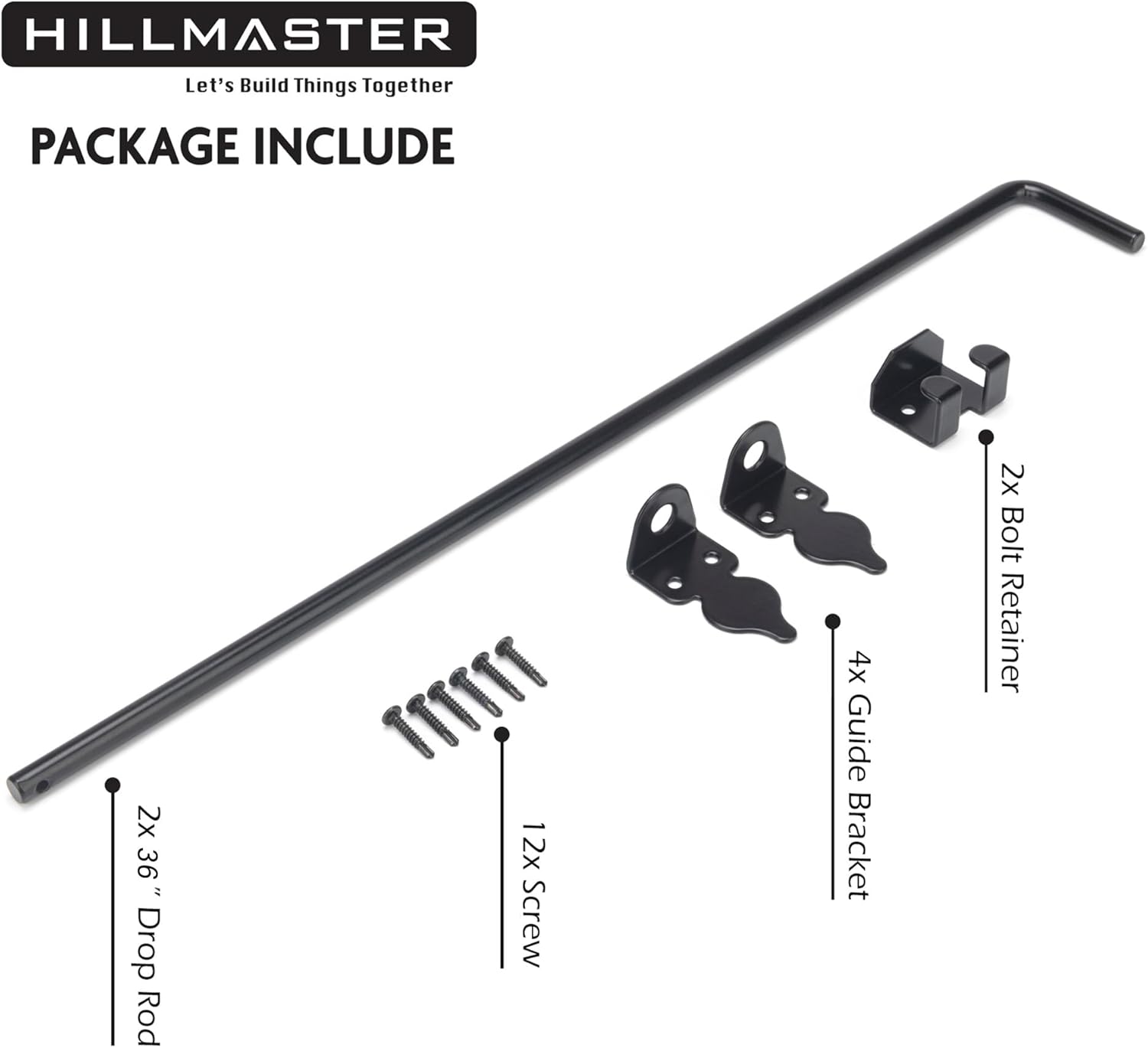 36" Heavy Duty Cane Bolt Gate Drop Rod for Wood Fence, Steel Drop Bolts Cane Bolt Hardware for Wooden Gater and Holding Doors,2 Pack,Black Finish
