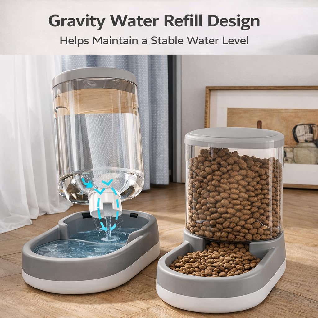 Gravity Pet Feeder and Water Dispenser Set, 8L (4L+4L) fino a 14 giorni, automatico cane gatto alimentatore e abbeveratoio, design trasparente, a prova di perdite, anti-inceppamento, senza elettricità