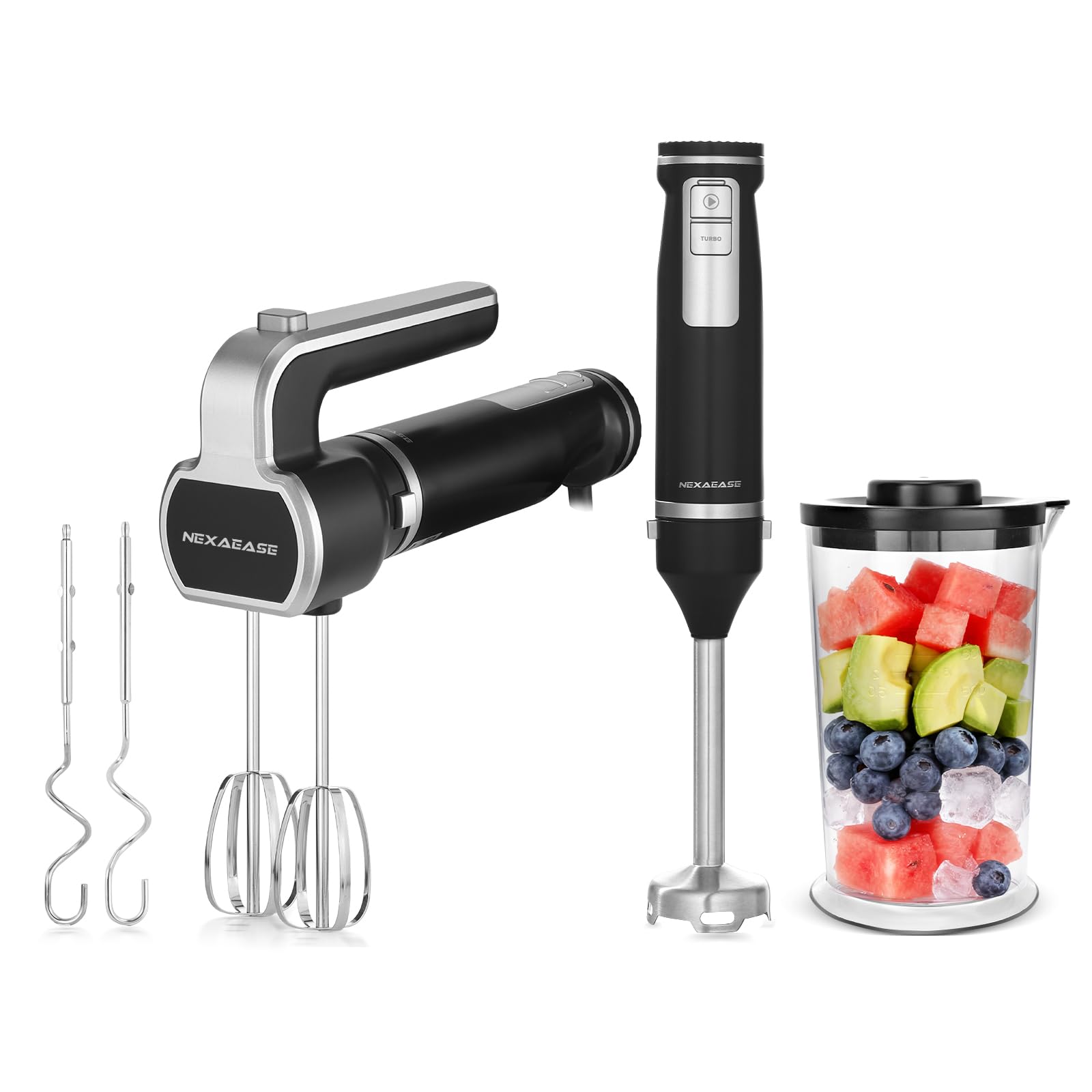 2-In-1 Hand Mixer Immersion Blender Electric Handheld Portable Hand Blender Electric Mixer with Beater Dough Whisk Blending Cup