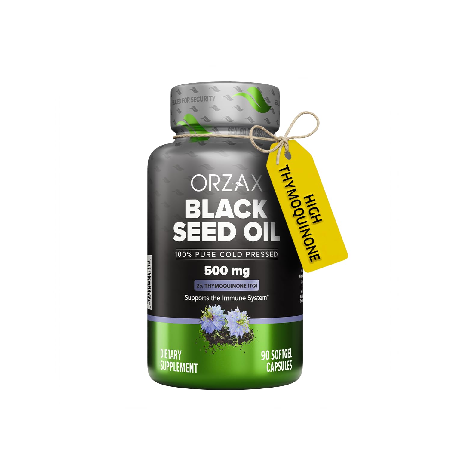 ORZAX Black Seed Oil Cold Pressed 100% Pure | Non-GMO - Rich in Omega 3 6 9 & Thymoquinone | Black Cumin Nigella Sativa Oil for Immune Support, Hair, Skin, Face (500 mg - 90 Softgel Capsules)