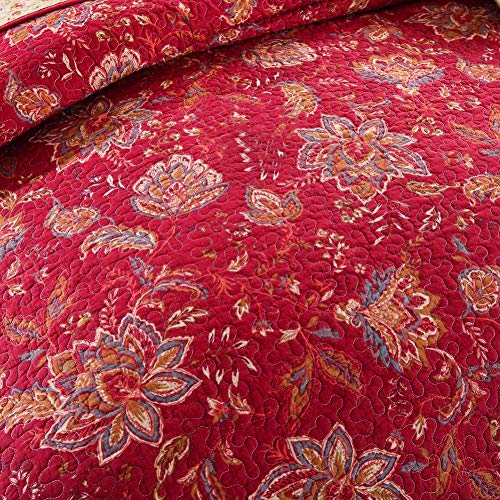 Mixinni MI121 RED-Q 100% Cotton 3-Piece Floral Reversible Red Quilt Set(1 Quilt And 2 Shams) Bedspread Coverlet Set-Full/Queen Size thumb #2