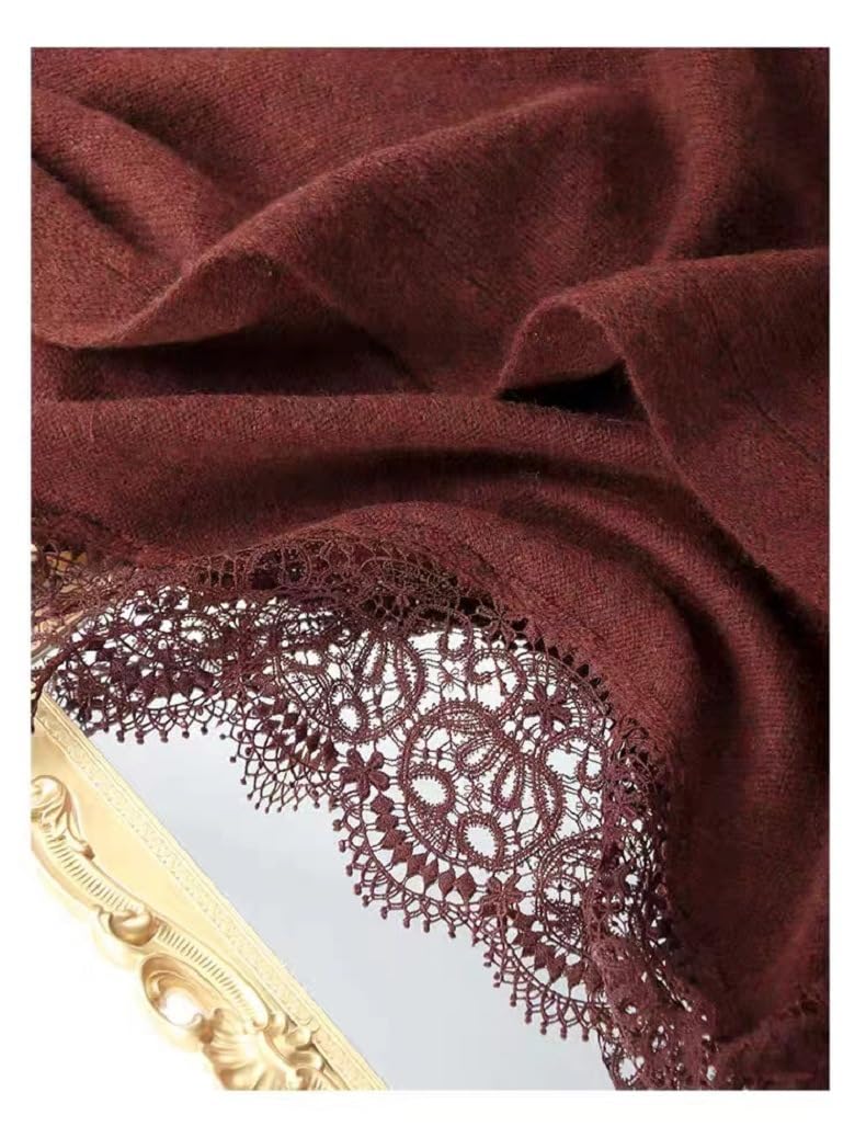 Poncho De Mujer,Chales Y Chales De Pashmina De Lana Para Mujer Cárdigans Ponchos De Punto Con Ribete De Encaje Y Empalme Elegante Bufanda De Cachemira Suave Con Mangas Suéter Abrigo De