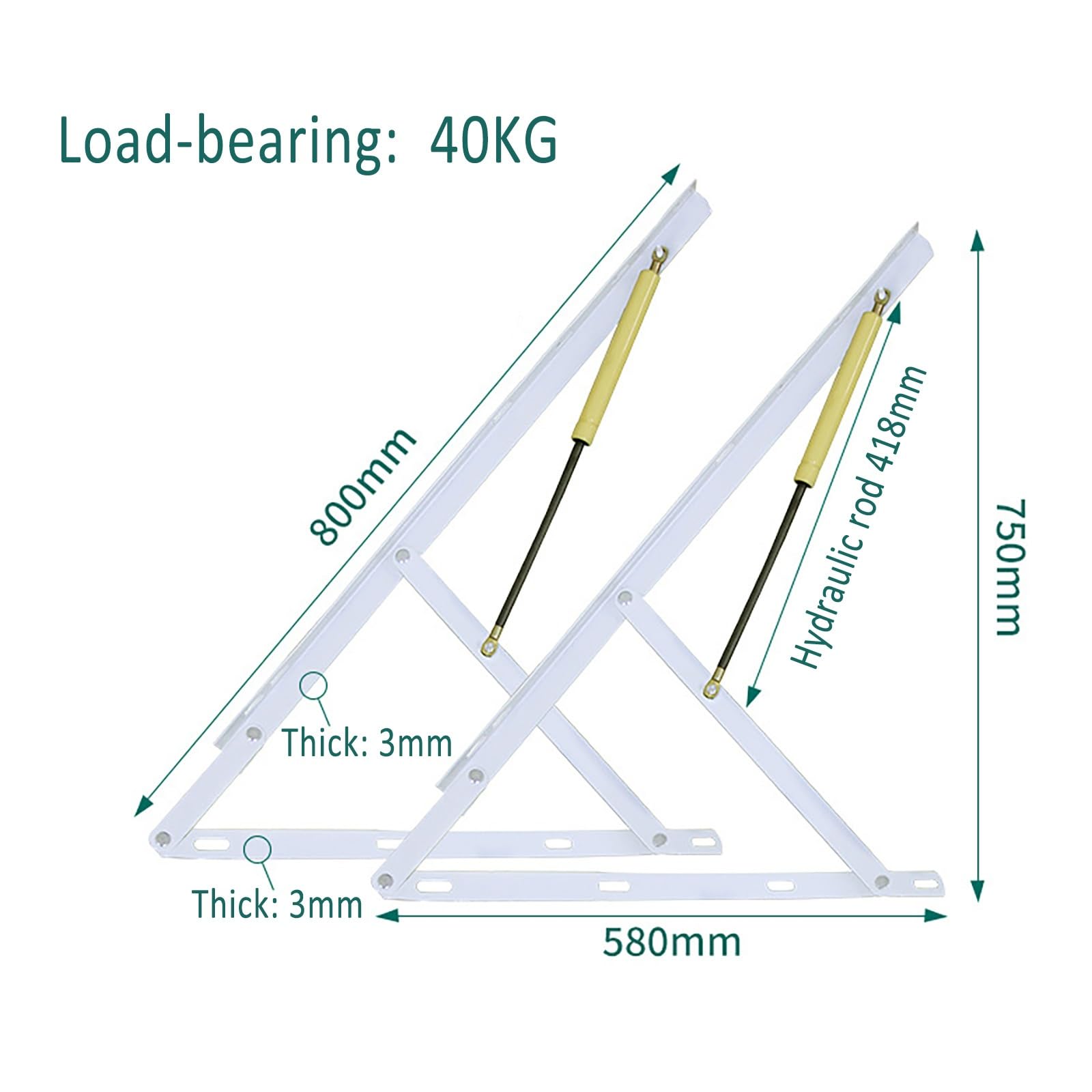 Kit de puntales de resorte de gas resistente, mecanismo de elevación hidráulico para camas de almacenamiento, sistema de elevación de cama plegable, 1200 mm