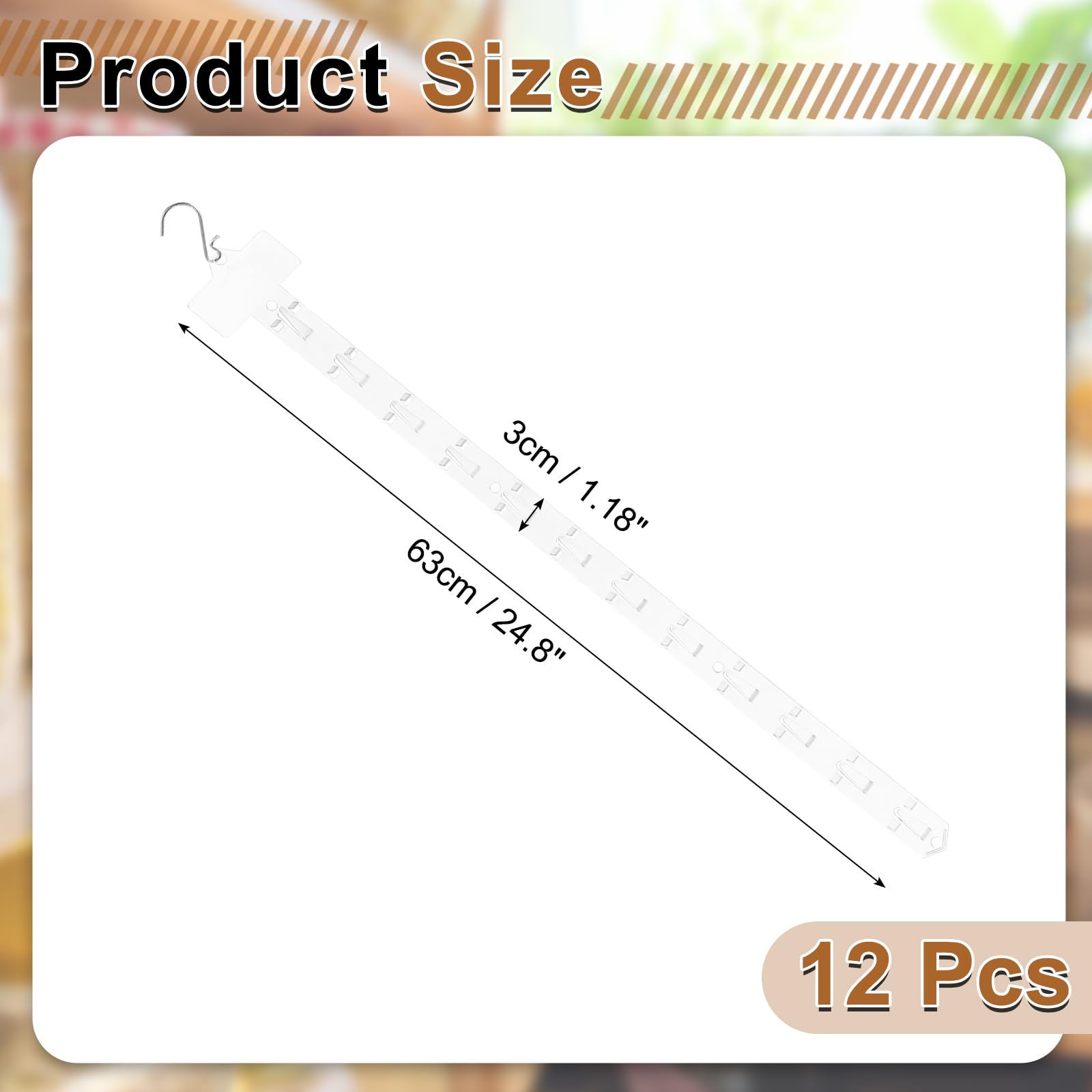 QUARKZMAN 12Pcs Strisce Appendibili Per Merce Con Gancio A S, 63cm Supporti In Plastica Per Esposizione Con Etichetta Intestazione Per Vetrine Negozio Organizzatore, Traslucido