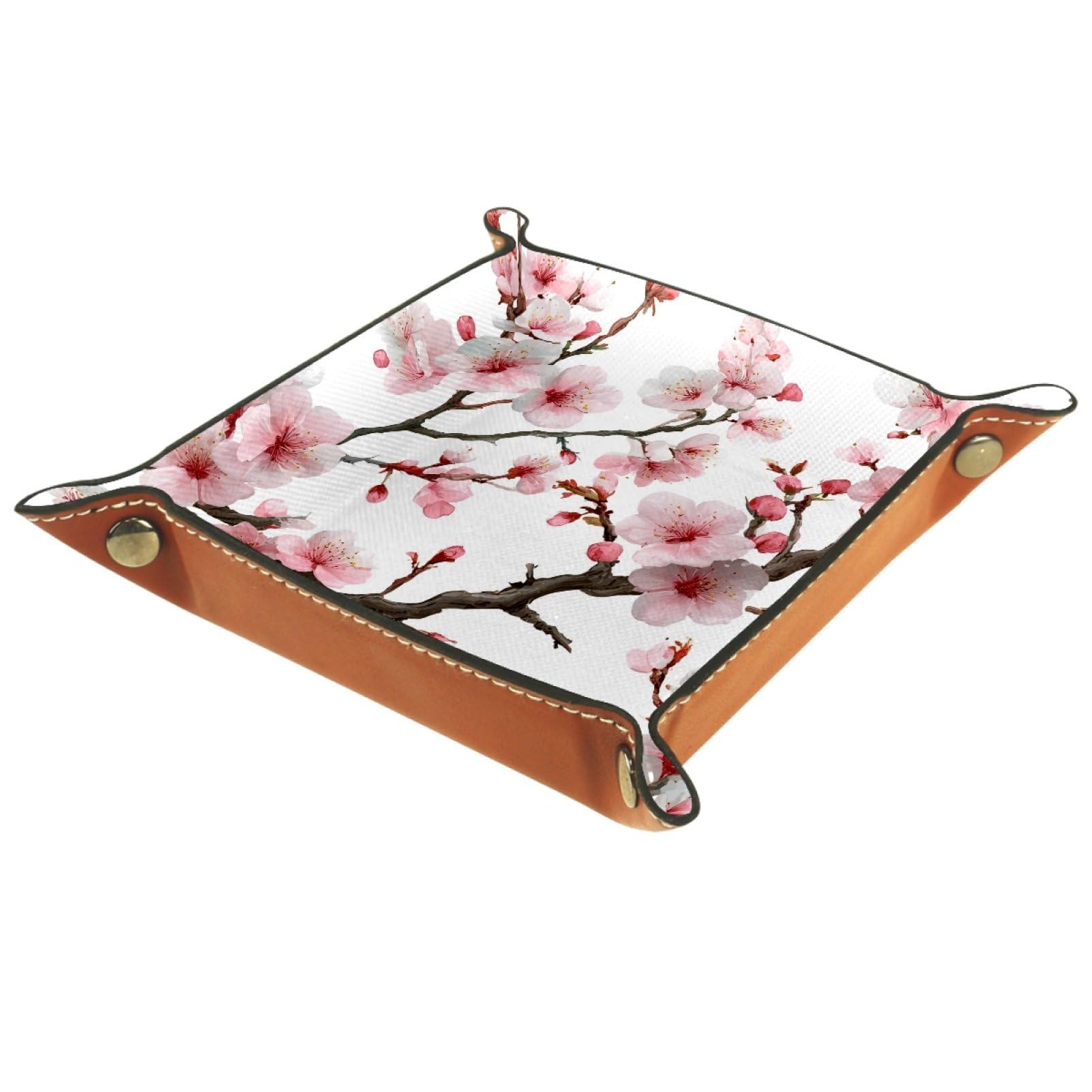 VAPOKF Pink Peach Blossoms Dice Trays Quadrilateral Dice Folding Tray Microfiber Leather Holder for Table Games RPG DND, 20.5 × 20.5 cm