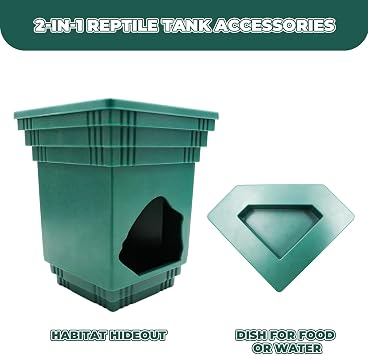 Frog Tank Accessories, 2-in-1 Plastic Reptile Hide with Bowl on the Top, Habitat Hideout for Tree Frogs, Dwarf Frogs, Toads, and Other Small Reptiles
