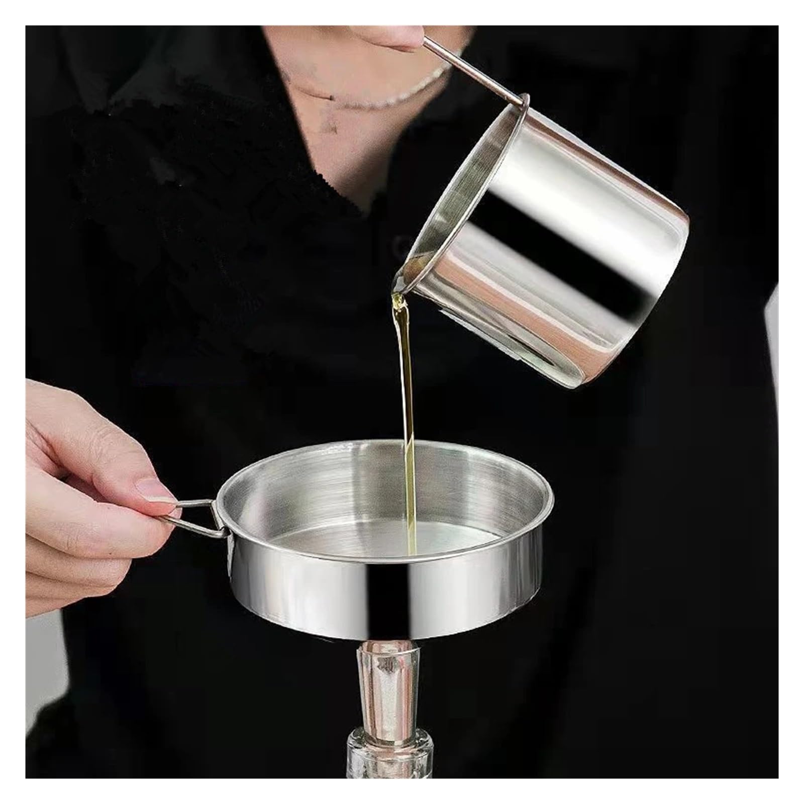 Embudo de Acero Inoxidable, Embudo de Acero Inoxidable con Filtro Desmontable for enlatar Utensilios de Cocina 8-20CM(18CM)