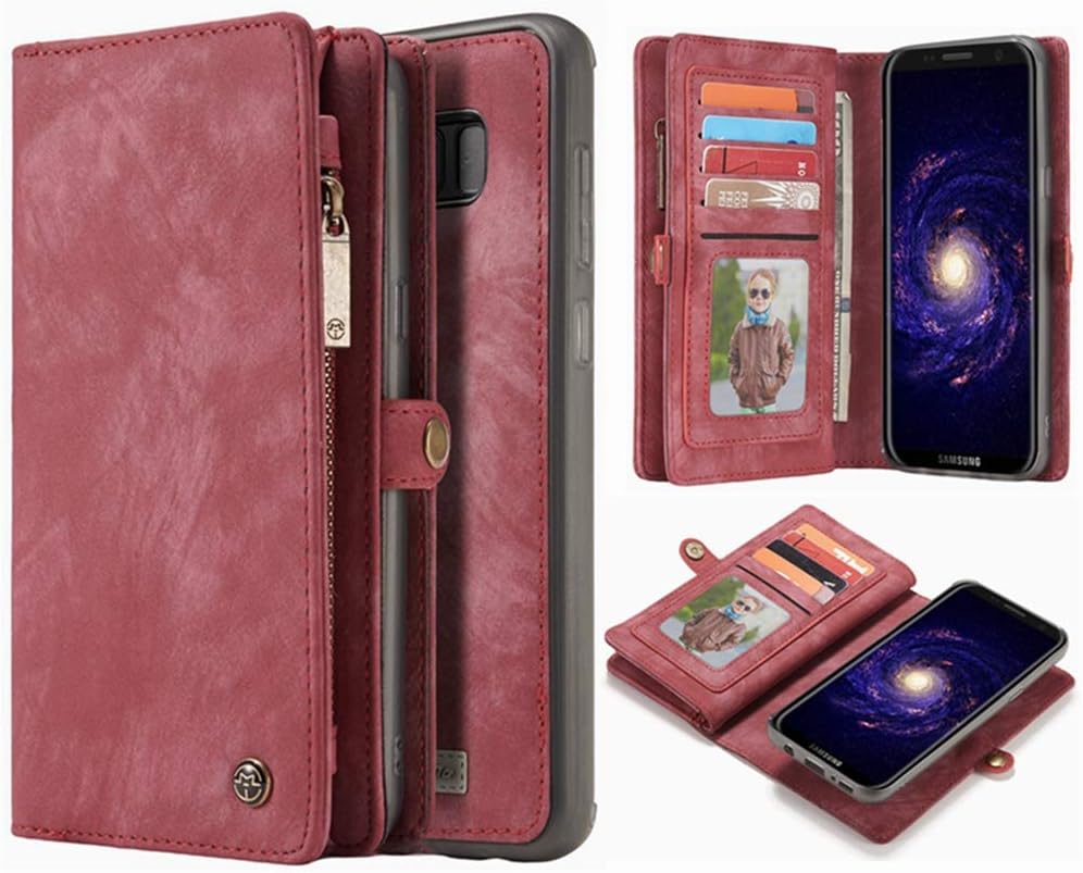Hynice S8 Plus Detachable Wallet Case, Leather Purse for Women with Card Slots Holder Kickstand Zipper Pocket Removable Shockproof Shell Cover for Samsung Galaxy S8 Plus (008-Red)