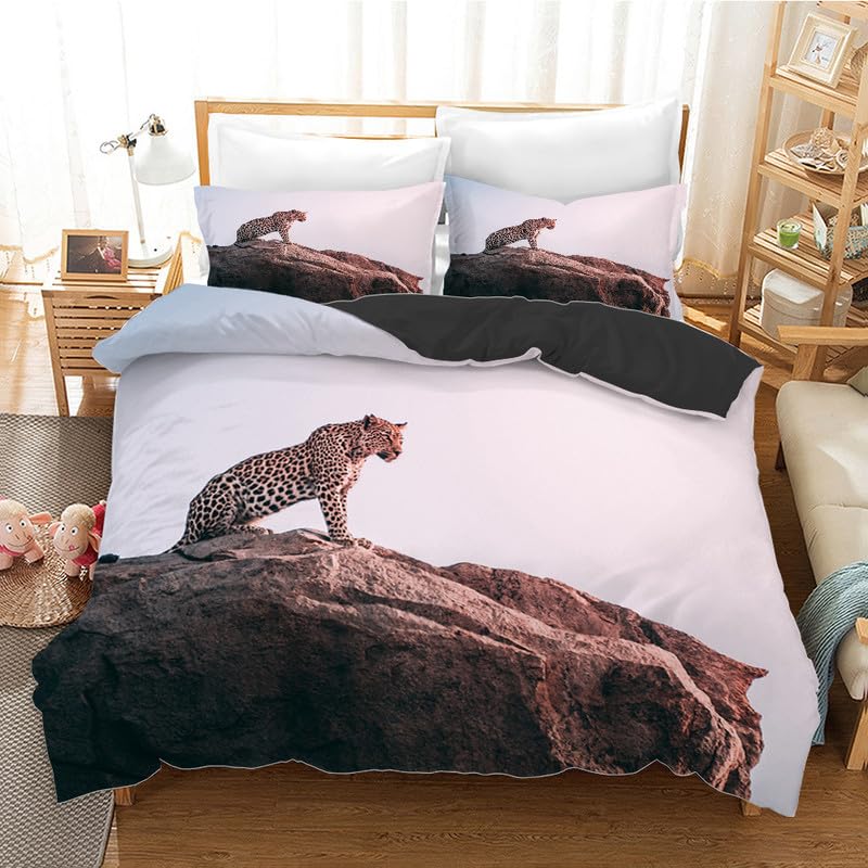 Housse de Couette Léopard Violet Parure de Lit 90x190 Enfant Microfibre avec Taie d'oreiller