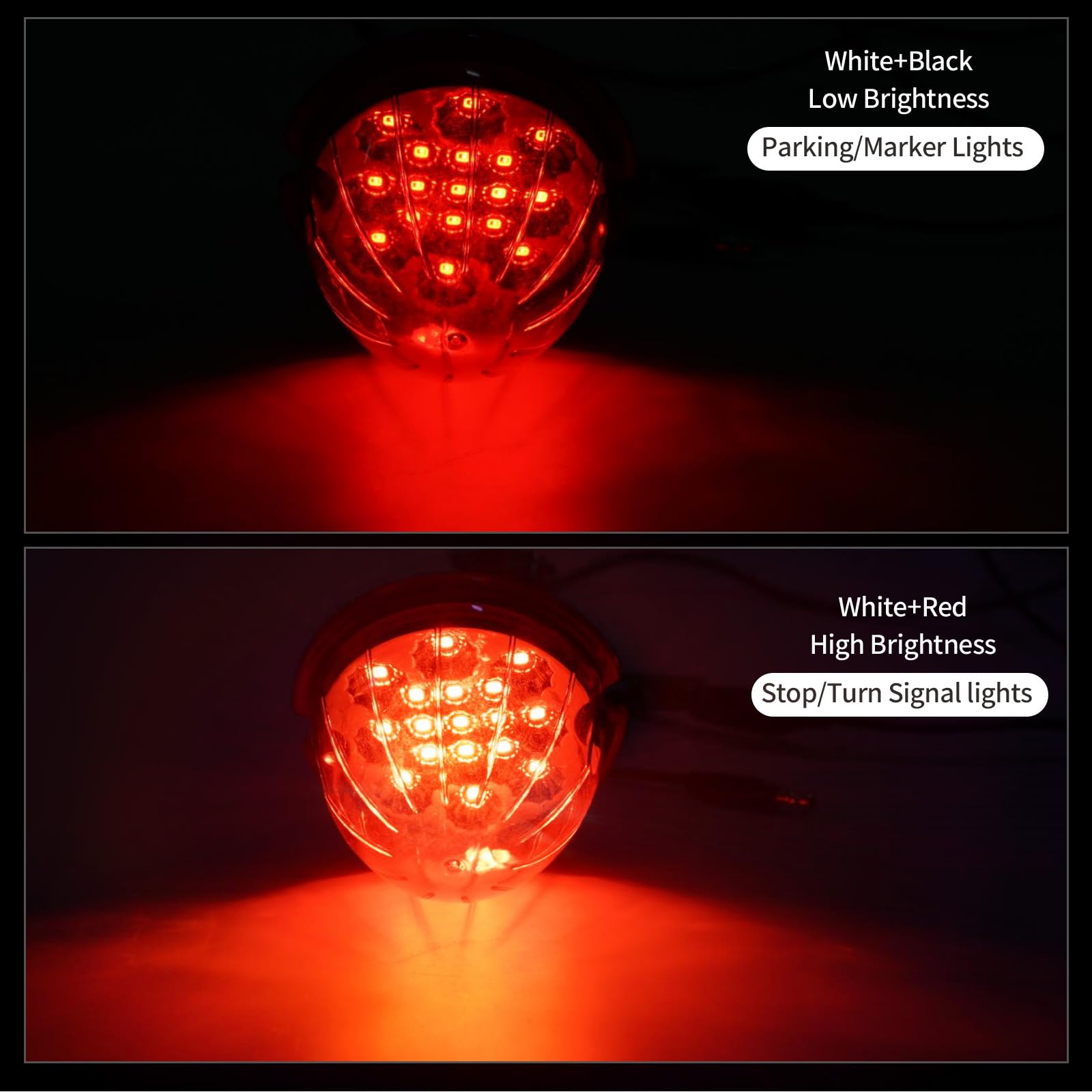 2PCS 17 LED Dual Function Watermelon Lights, Red Lens with Stainless Steel Bezel Marker Lights, for Freightliner Kenworth Peterbilt Trailer Heavy Trucks