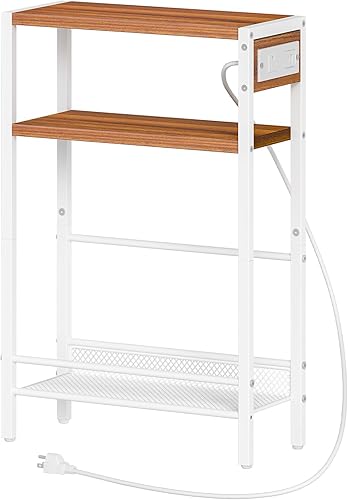 Miniatura 35 de HOOBRO Mesa auxiliar pequeña y estrecha con estación de carga, juego de 2, mesa auxiliar delgada para espacios pequeños, mesita de noche delgada con