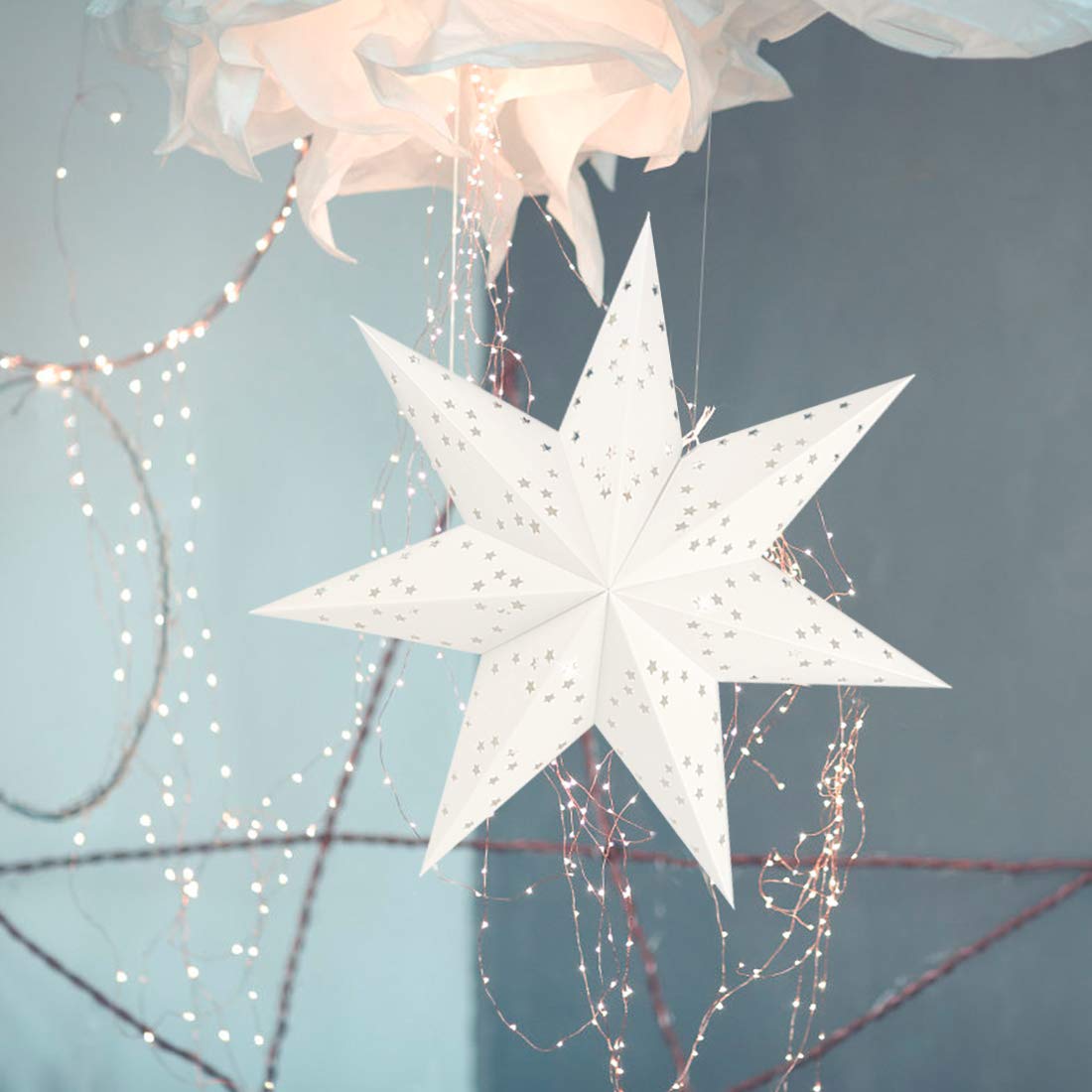 Wishstar Linternas Papel Estrella Navidad, Estrella Diámetro 45 cm Plegables Ahuecan Colgantes Linternas para Decorativas de Fiesta de Navidad Habitaciones, Cumpleaños y Bodas (Blanco 1pcs)