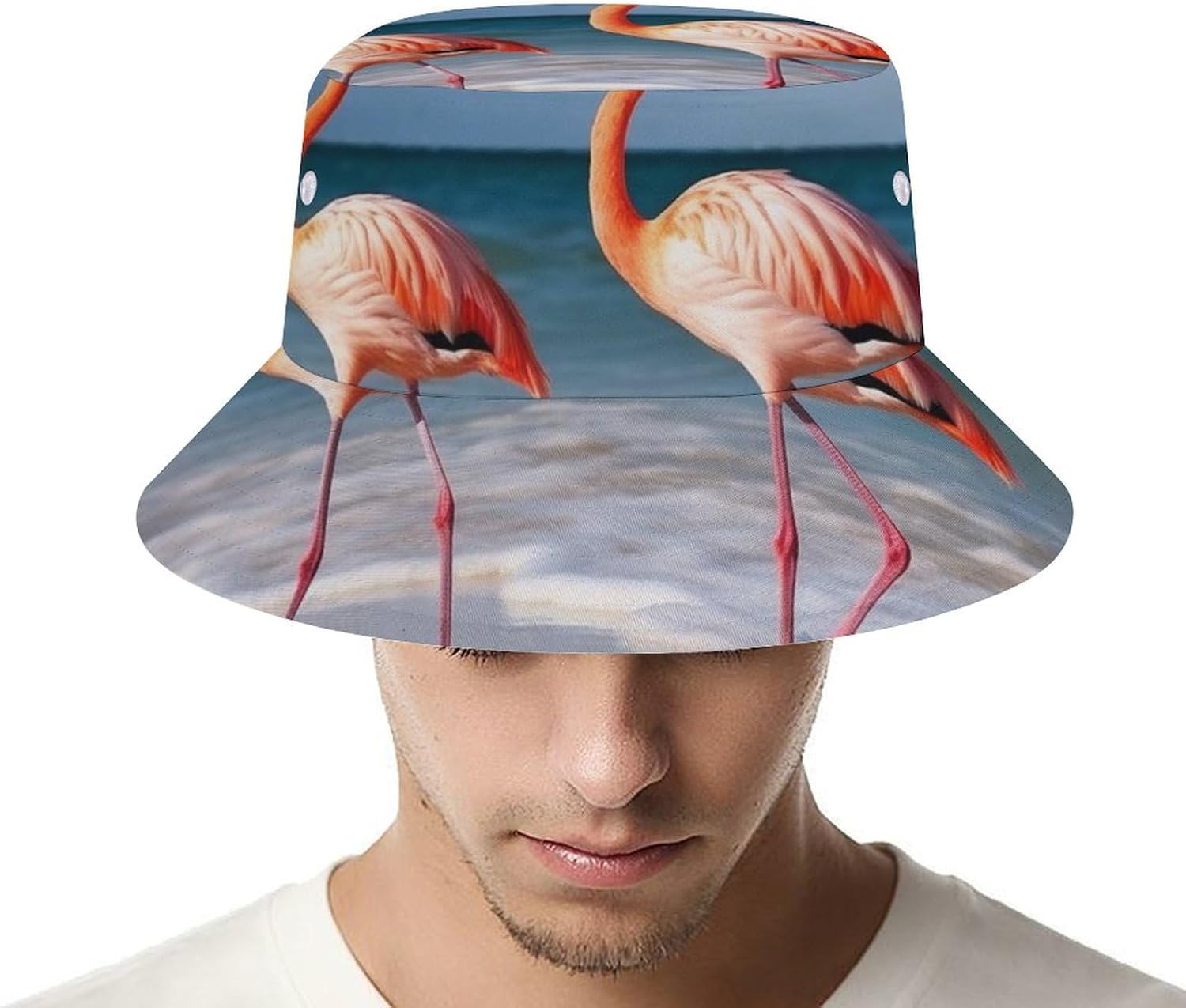 Flamingo On The Beach Bucket Hat Packable Sun Hats Travel Summer Beach Fisherman Cap for Women Men Teens