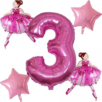DIWULI Ballerina Birthday Decoration 3 Years Set - Ballerina Decoration Ballet Princess