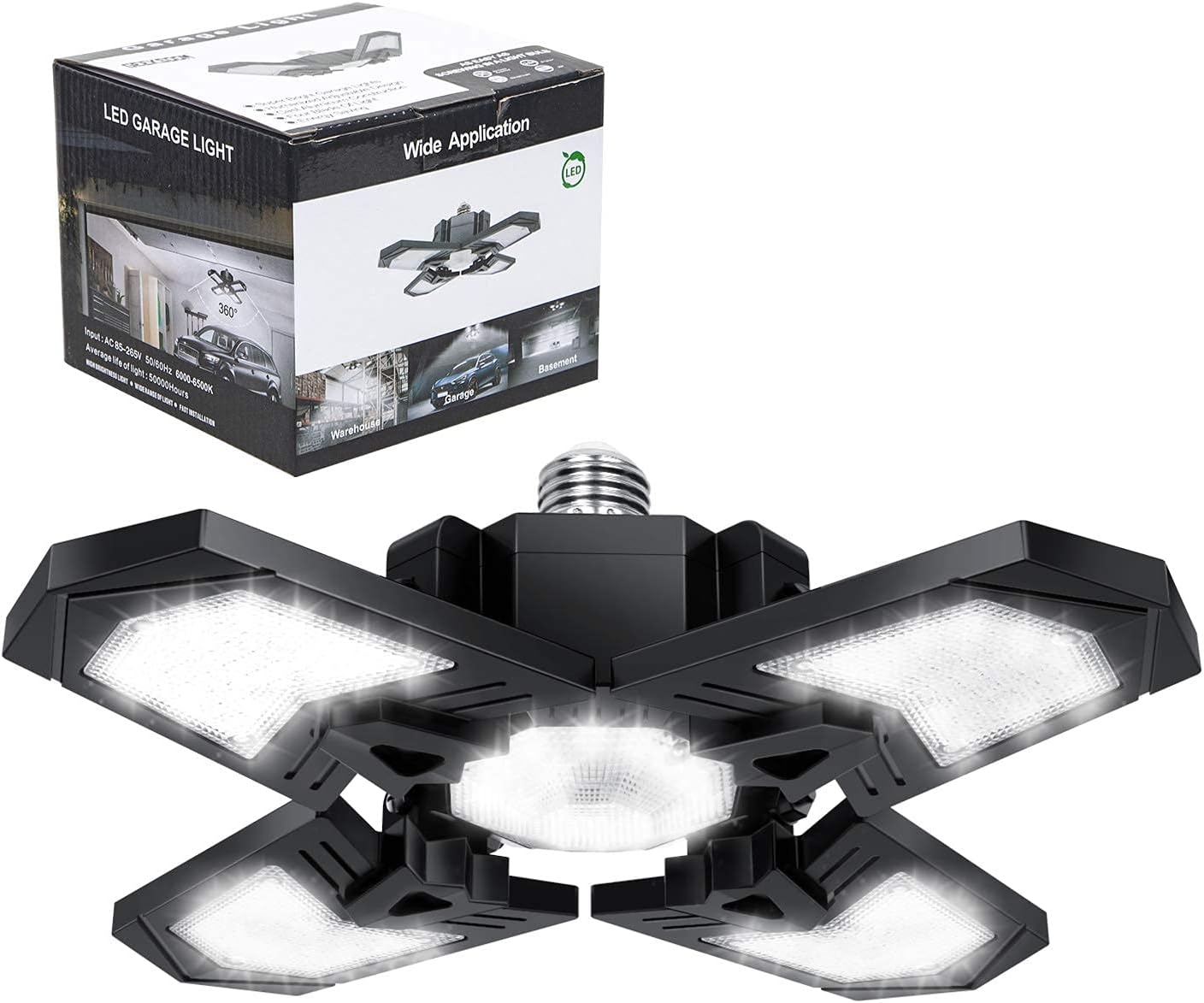GEEKSDOM Garage LED Light, 120W Garage Lighting, 12000LM 6500K Deformable LED Garage Ceiling Lights with 4 Adjustable Panels, LED Shop Lights for Garage Workshop Barn Basement Warehouse