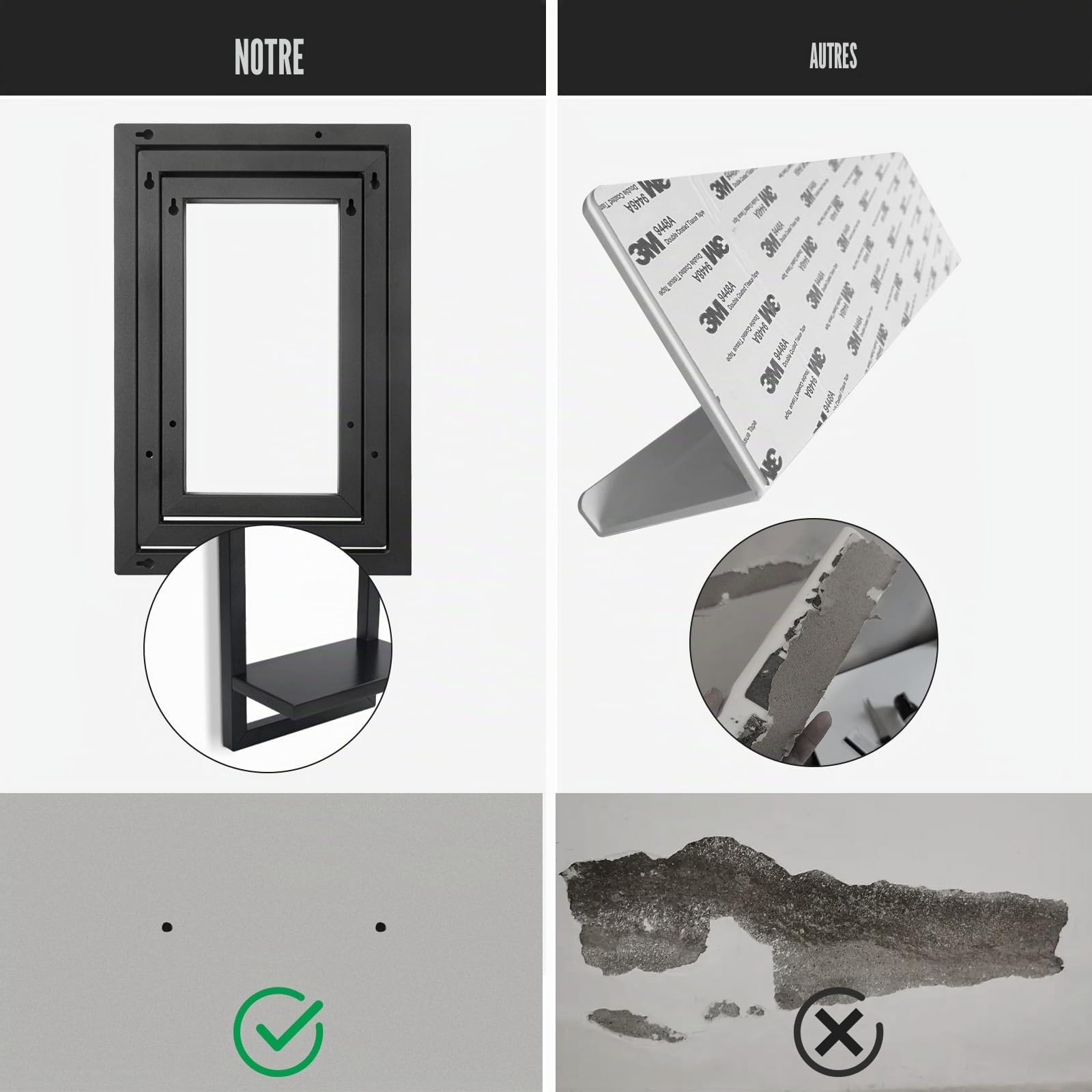 Lot de 3 étagères murales flottantes pour Mur, étagères suspendues pour Rangement Mural, étagère Murale carrée, étagères murales pour Salle de Bain, Salon, Noir