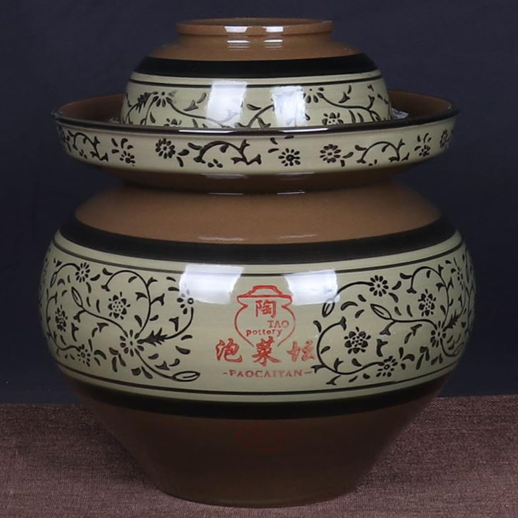 Chinesische Keramikfanzalglas mit Fermentationsdeckel, fermentierender Crock mit Wasserversiegelungslöschdeck brown-11L