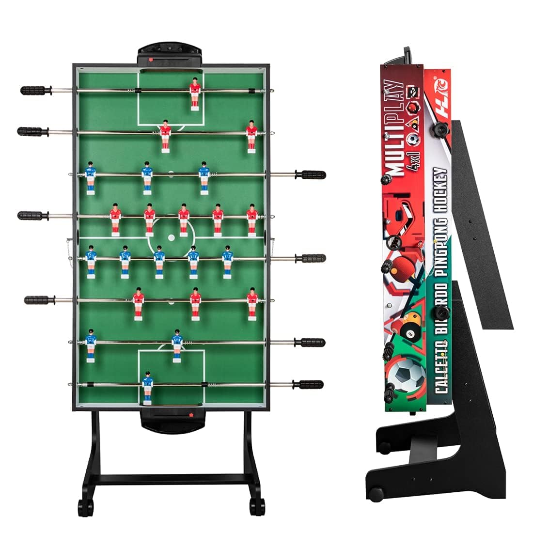 HLC Mesa Multijuegos 4 en 1 Plegable Fútbol Billar Snooker Tenis de Mesa Hockey