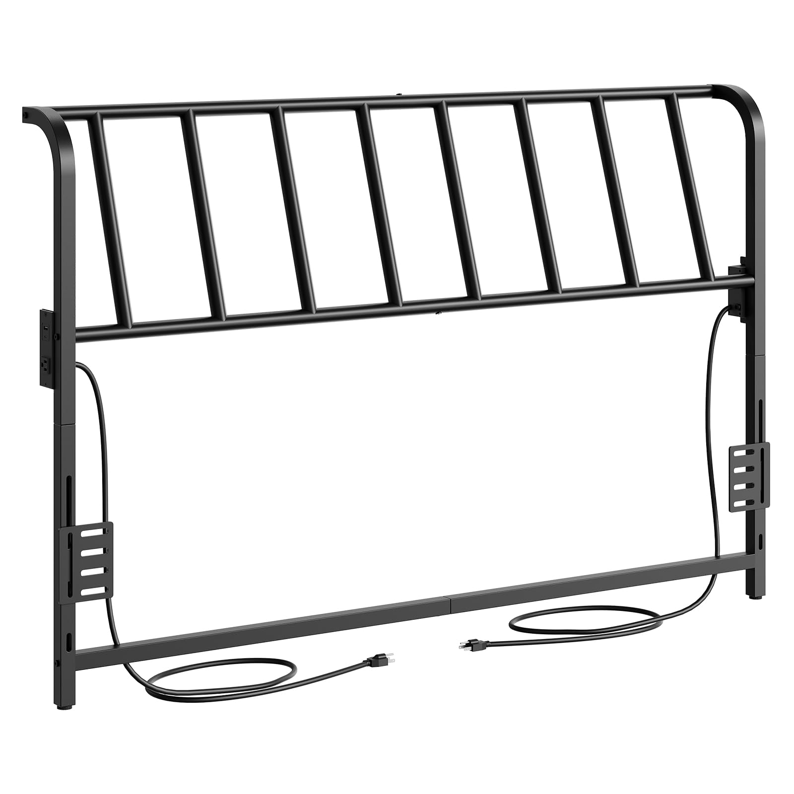 Queen Size Headboard Only, Metal Headboard with 2 Power Strips, 95 Degrees Reclining Backrest with Bed Frame Adapters, Easy Assembly, Black