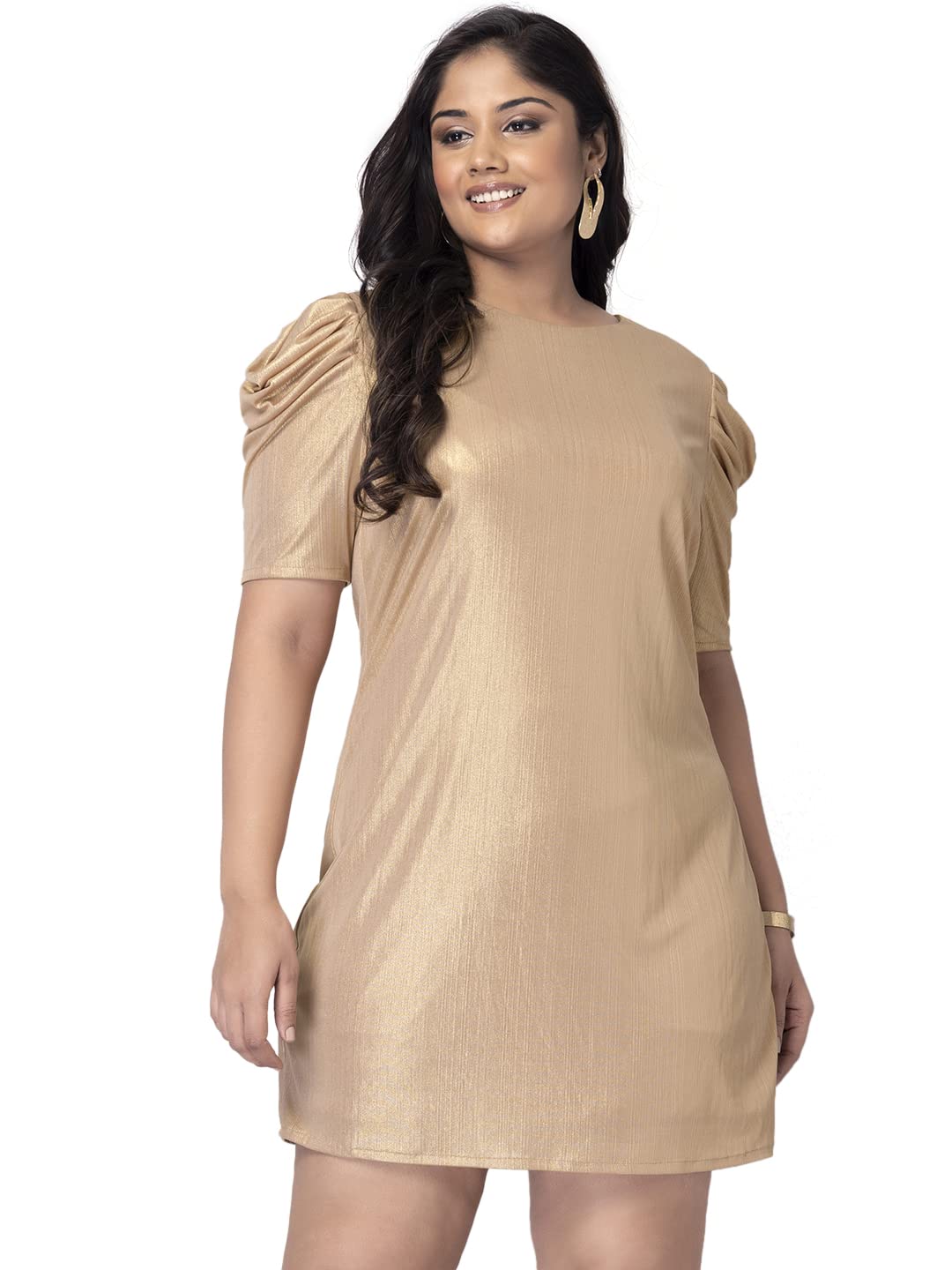 Faballeydepartment64 Curve Gold Shimmer Puff Sleeve Dress Gold 3xl |  Desertcart BAHRAIN