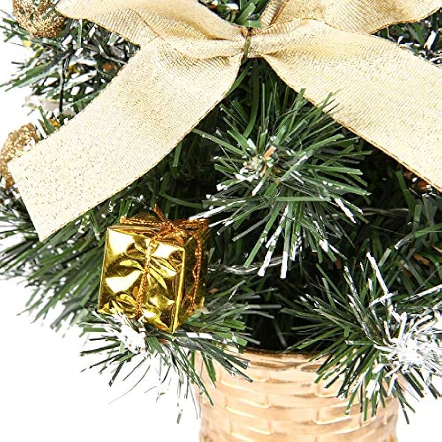 23.6'' Mini Snow Frosted Christmas Tree Table Top Lighted Artificial Xmas Tree Star Treetop Pine Cones Red Bows Balls Candy Canes Red Berries Hanging Ornaments DIY Holiday Indoor Decorations