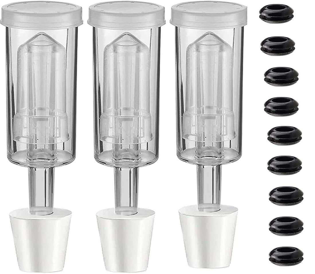 KWSLIN 3 Pack Airlock with Stopper and Grommet, Fermentation Airlock Brewing Kit for Fermenting Carboy Bucket Airlock, Transparent Airlock Design, No Leaks, Ensure Food Safety