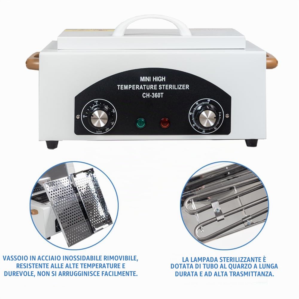 Sterilizzatore ad aria calda da 300 W, sterilizzatore ad alta temperatura, sterilizzatore per unghie, sterilizzatore a calore secco con timer per cosmetici, studio di piedi, parrucchiere,