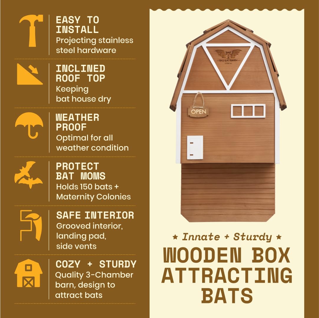 WildYard Big Bat Barn 3-Kammer-Fledermaushaus - Braun, inkl. Montagematerial - Schutz für bis zu 150 Tiere im Fledermaushaus - Optimale Belüftung im Kobel - Bekämpft Mücken & Lockt Fledermaus-Gäste