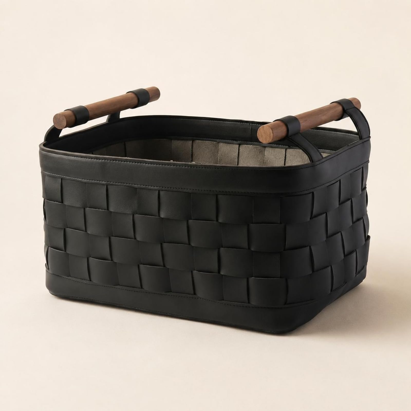 Cesto Intrecciato in Pelle Versatile Cesto Rettangolare Intrecciato Salvaspazio Cestino Decorativo per Camera da Letto, Nero