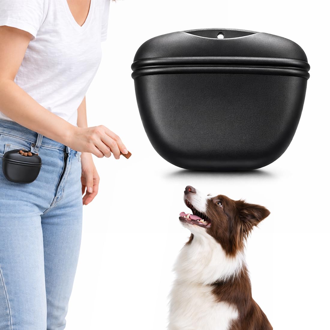 1 Bustina per Snack, Cintura in Silicone, Borraccia Portasnack per Addestramento Cani, per Uso Esterno, Colore Nero, 10.3 * 13.16cm