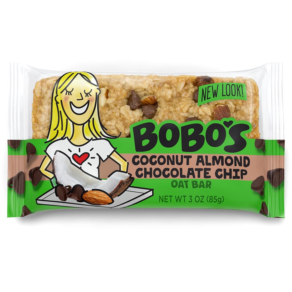 Bobo's Oatmeal Bars, Coconut Almond Chocolate Chip, Gluten Free Vegan Whole Grain Oat Bars, Pack of 12