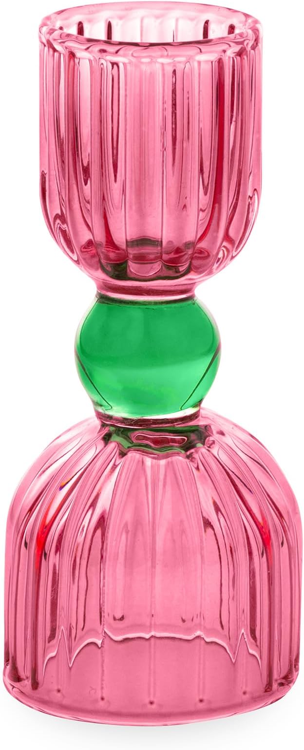 ban.do Cocktail Measuring Jigger, Double Jigger Shot Glass, 1/2 and 1 Shot Measuring Cup, Pink Glass Bar Tool, Tipsy Turvy