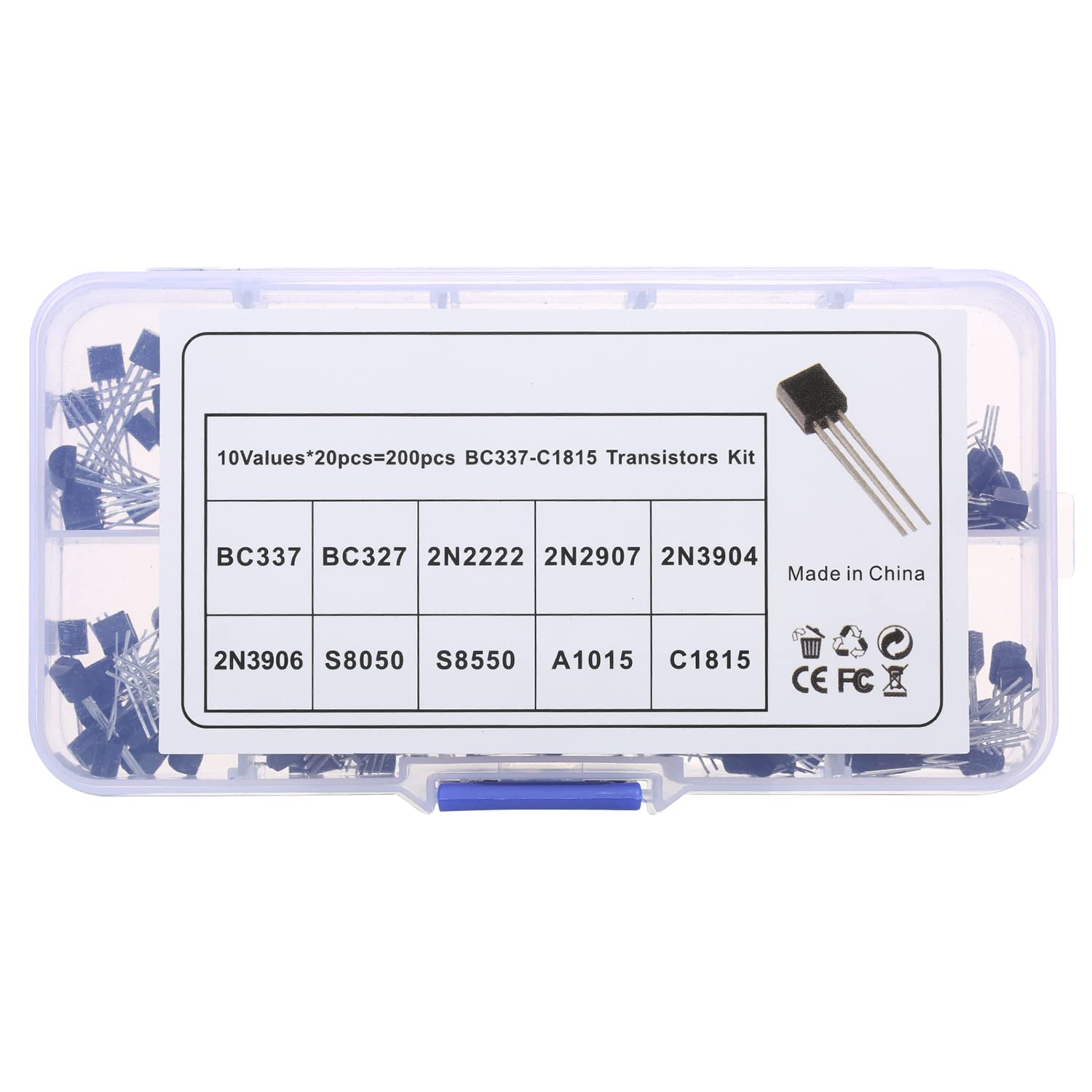 Kit di 200 transistor di potenza NPN PNP BC337 BC327 2N2222 2N2907 2N3904 2N3906 S8050 S8550 A1015 C1815 per progetti elettronici fai da te riparazione veicoli