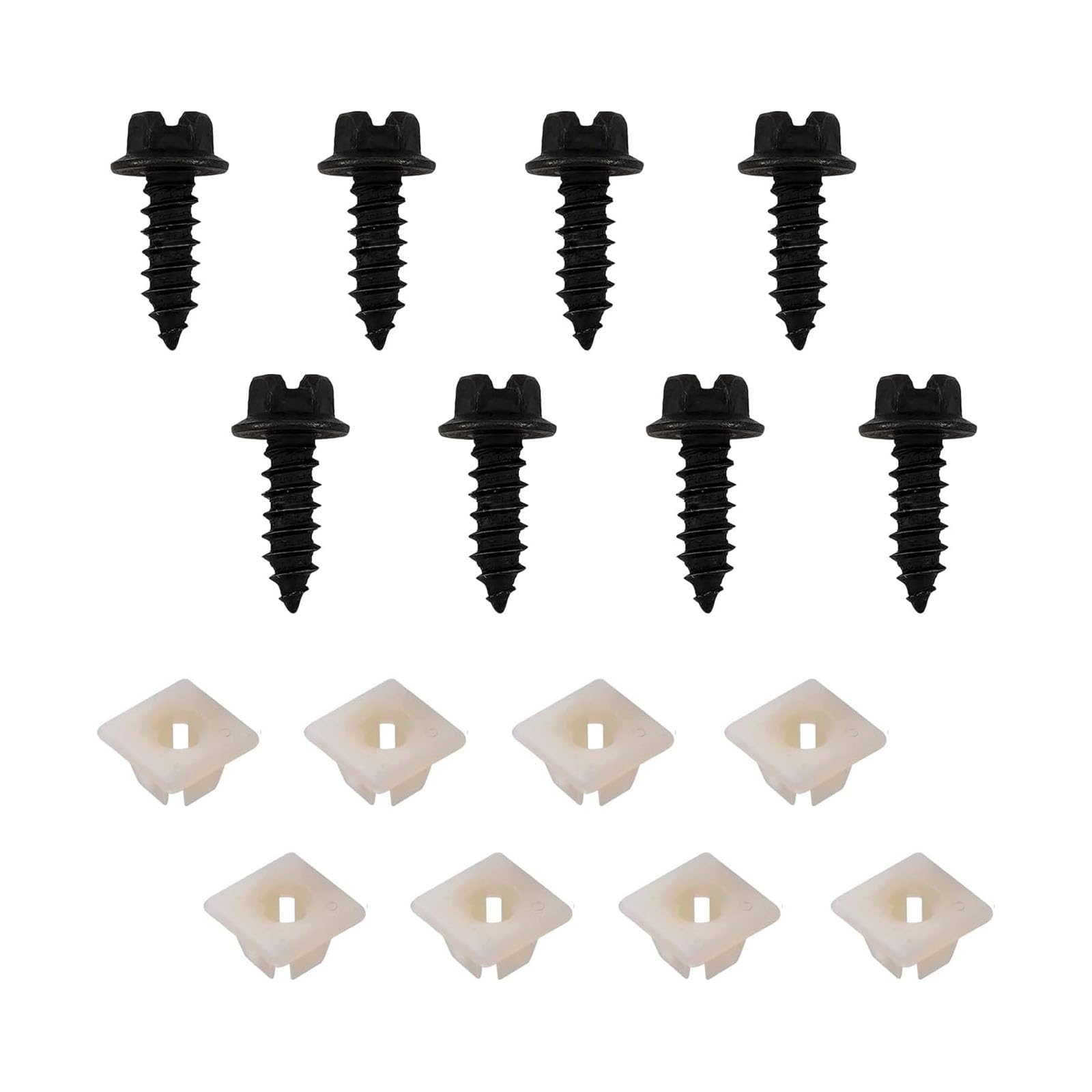 Pack of 8 Car Bumper License Plate Rivet Buckle, License Plate Frames Screw Kit, Body Repair Fastener Screw + Base Fixed Nylon Screw Insert, Sutible for Most Car (Black)