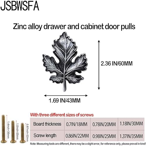 Miniatura 2 de JSBWSFA 4 piezas de hoja de arce con mango creativo de aleación de zinc, pomos de metal para cajones, pomos decorativos para muebles, cajones,