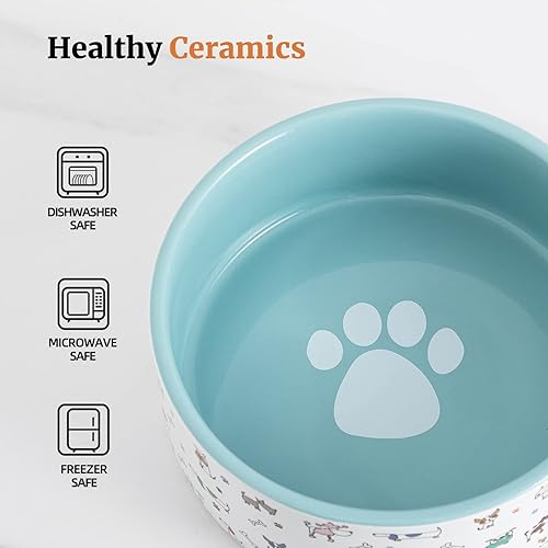 Miniatura 2 de Fun Elements - Cuencos de cerámica para perros, grandes, 64 onzas líquidas, resistentes, adorables patrones de perro (L, azul)