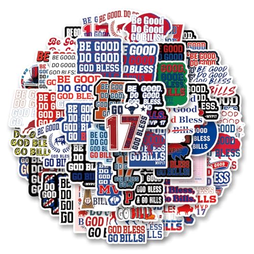 55Pcs Be Good Do Good God Bless Go Bills Stickers Funny Football Sports Sticker Inspirational Quote Decal Waterproof Vinyl for Laptop Water Bottle Skateboard Scrapbooking Party Favors