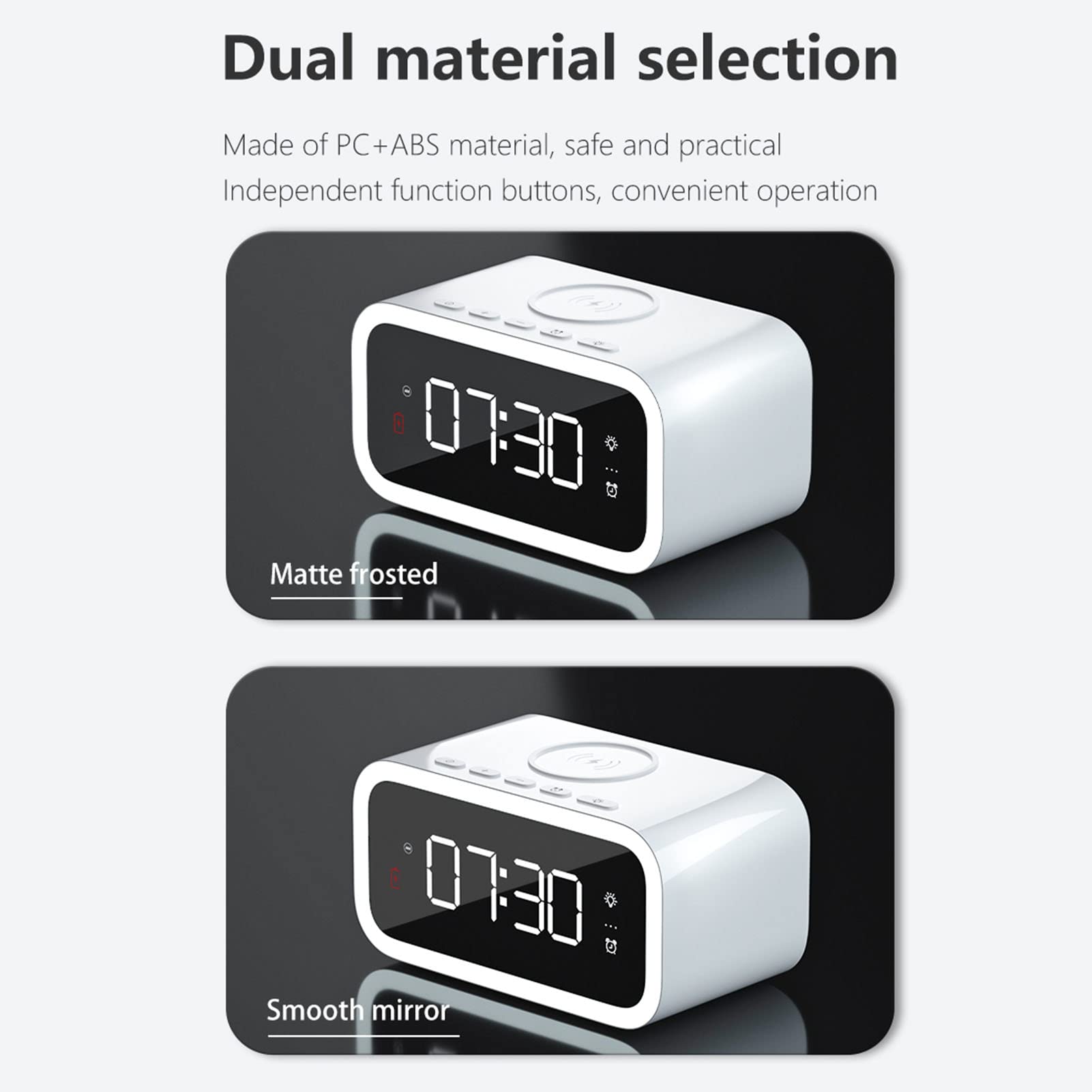 Nachtlicht-Wecker, Elegant, Einstellbare Lautstärke, LED-Uhr für Schlafzimmer und Heimdekoration, 15 W, Kabelloses Aufladen, Weiß