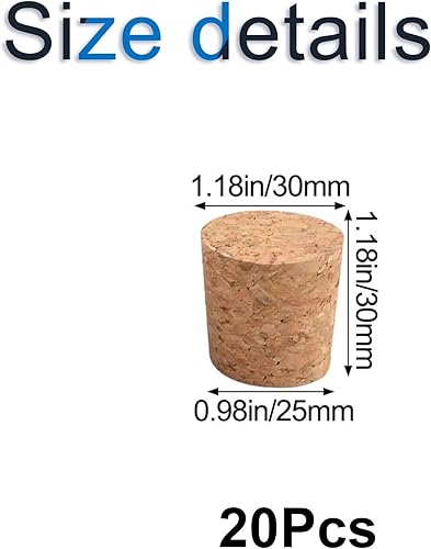 Miniatura 2 de INCREWAY Tapones de corcho cónicos, 20 tapones de corcho de madera duraderos para botellas de vino, botellas de vidrio, 0.984 x 1.181 x 1.181 in