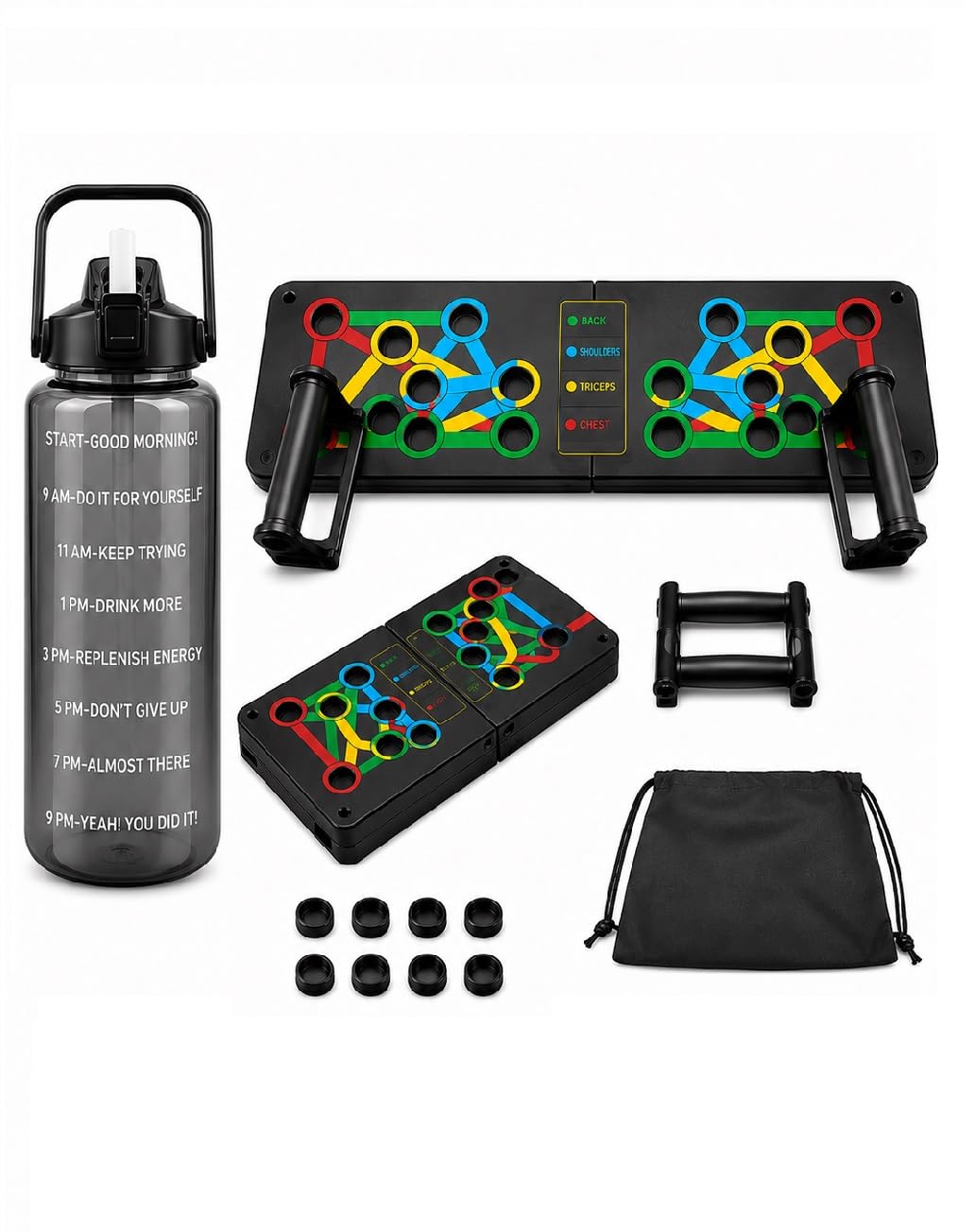 15-in-1 Foldable Push Up Board with 2000ml Motivational Water Shipper Bottle | Multi-Function Home Gym Workout Kit Non-Slip Handles, Portable Fitness Training Kit, Foldable Exercise Board for Workout-image-36